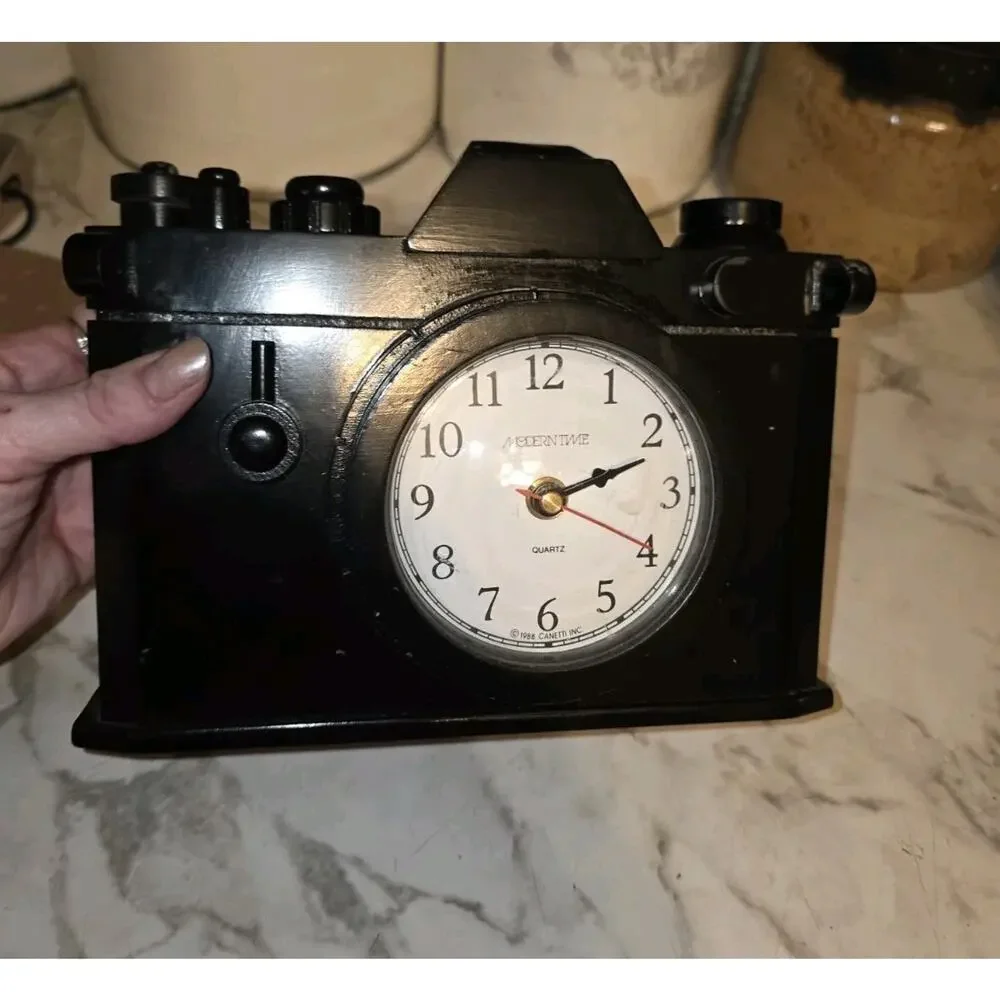 Vintage 1988 Black Canetti Clock Modern Time Works Photography Interests